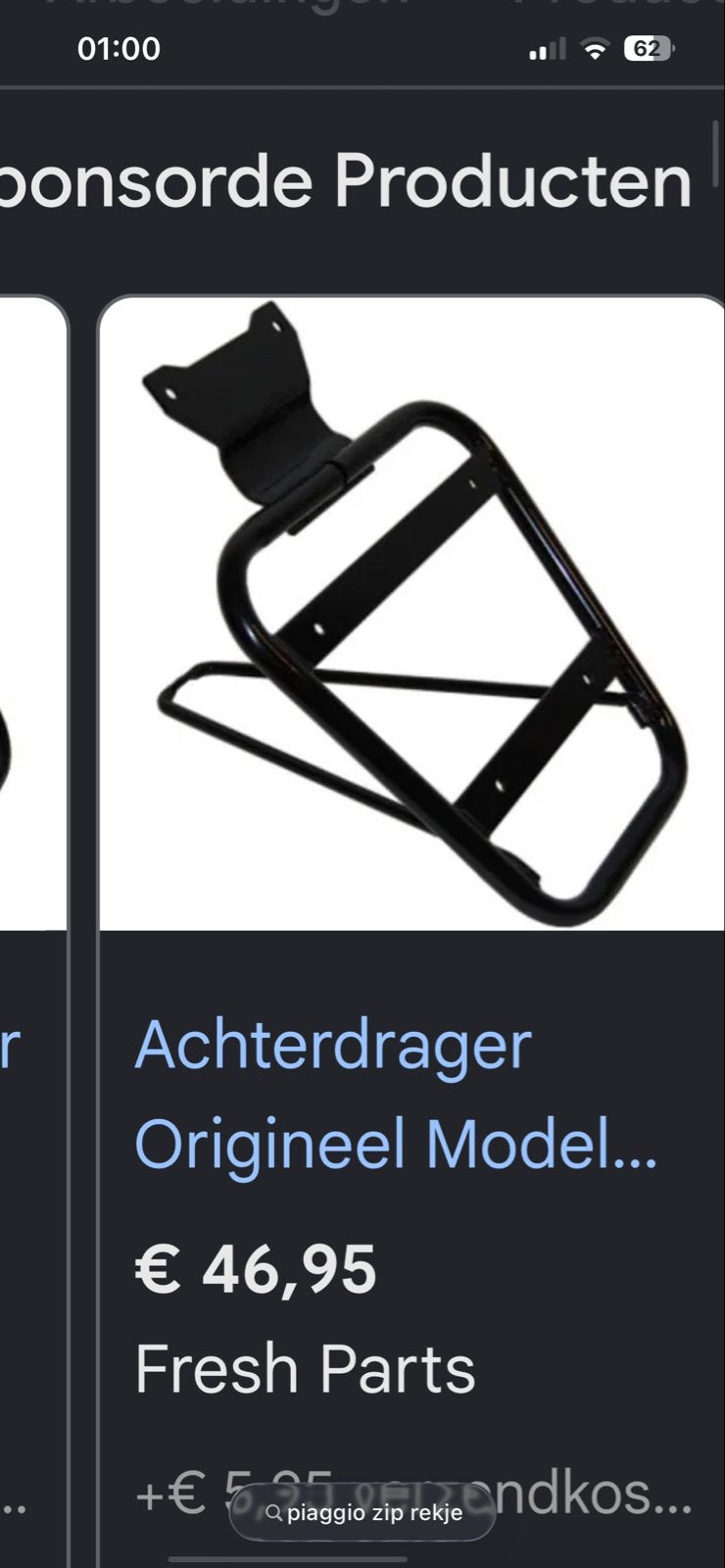 Achterdrager Piaggio Zip - Origineel Model, Ophalen of Verzenden, Gebruikt