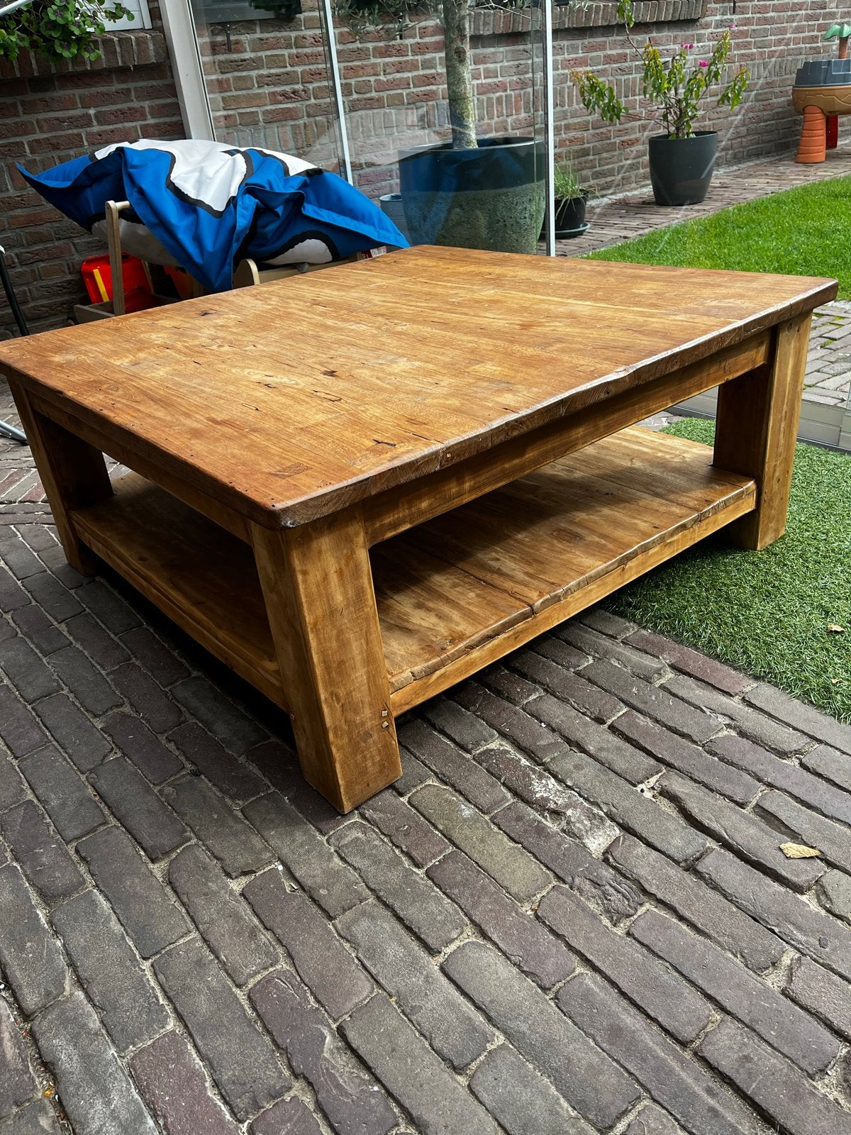 Prachtige Teakhouten Salontafel 98x98 cm, Ophalen, Gebruikt, 50 tot 100 cm, Vierkant