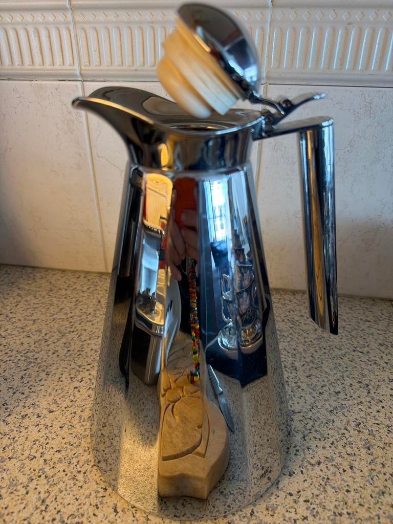 Grote glanzende zilveren koffie- of theekan 1 liter, Theepot/fluitketel, Zilver, Ophalen of Verzenden, Zo goed als nieuw