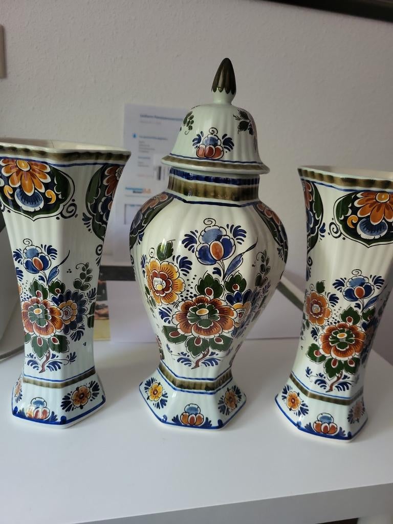 Delfts polychroom handwerk vazen set, Ophalen of Verzenden