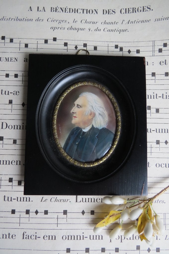 Antiek handgeschilderd miniatuurtje FRANZ LISZT c.1890, Portret of Personen, Overige ondergronden, Ophalen of Verzenden, Klassiek