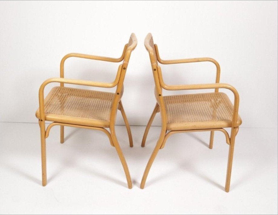Set van twee vintage design fauteuils Mirjana Maracic, Huis en Inrichting, Ophalen, Gebruikt, Minder dan 75 cm, Hout