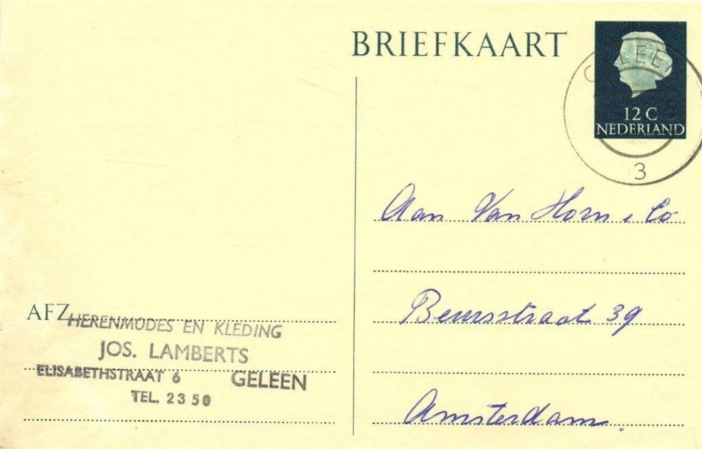 Jos. Lamberts, Geleen - 12.1966 - briefkaart, Ophalen of Verzenden, Briefkaart