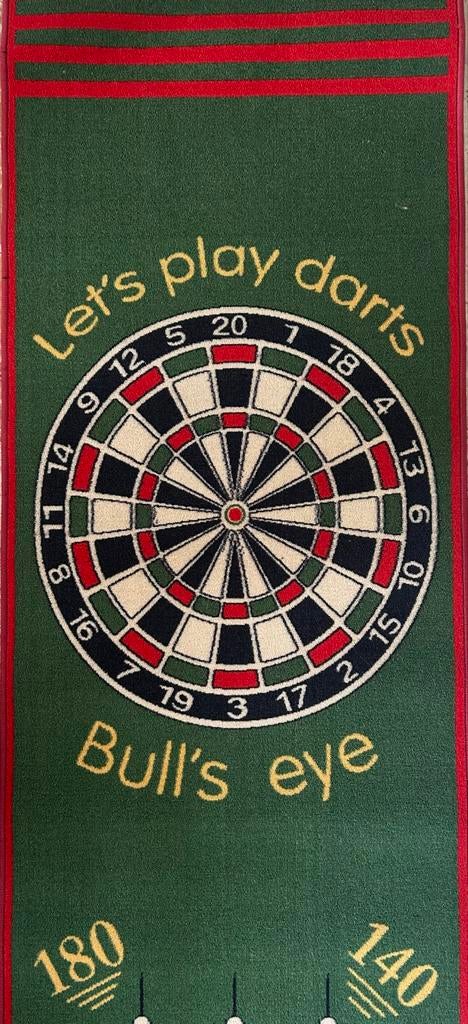 Dartmat 'Let's play darts' Bull's eye Dartmat groen 80x237cm, Ophalen of Verzenden, Zo goed als nieuw, Overige typen