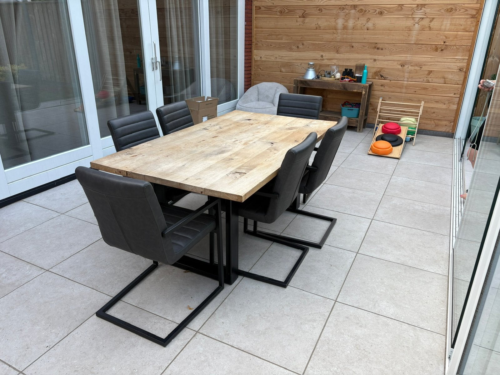 Eettafel met 6 stoelen, Ophalen, Teakhout, 50 tot 100 cm, Zo goed als nieuw