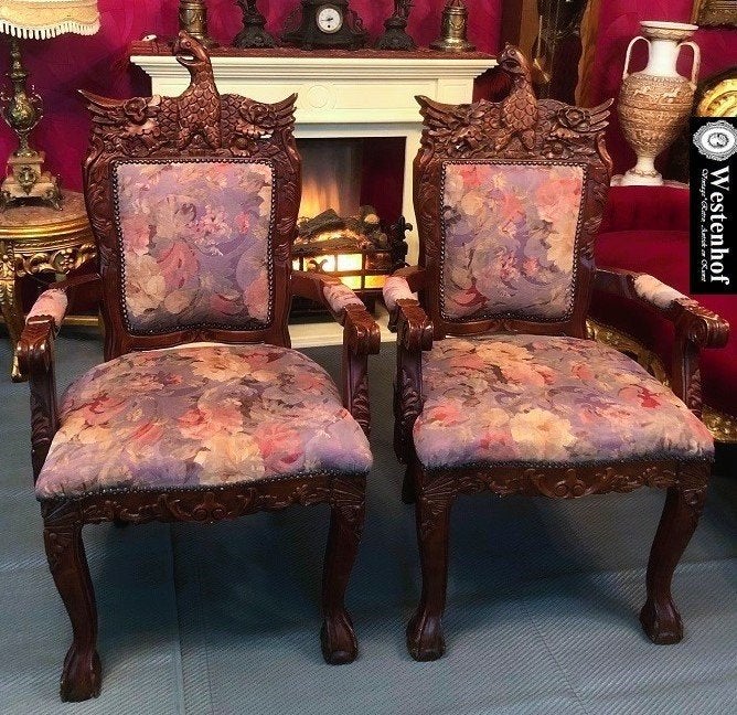 Set van 2 Oud / antieke stoelen houtsnijwerk adelaar, Antiek en Kunst, Ophalen