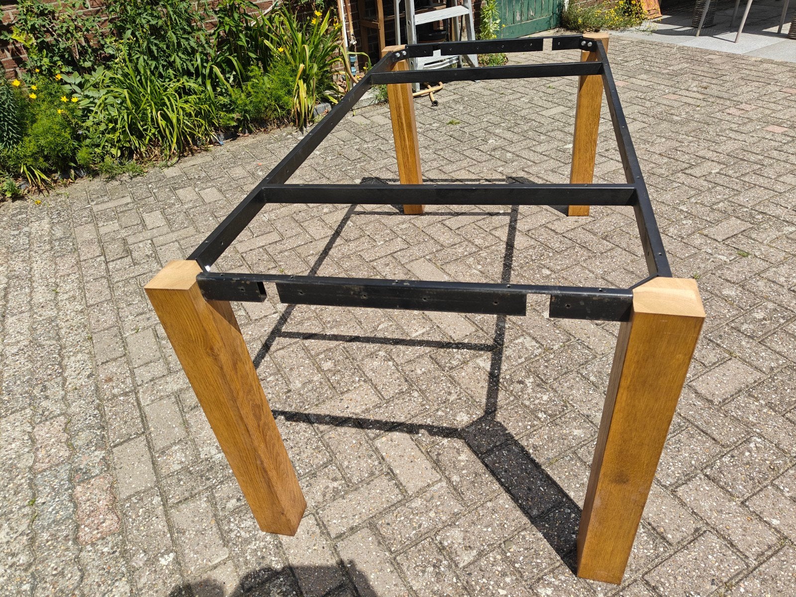 Eiken eettafel onderstel met stalen frame, Tuin en Terras, Picknicktafels, Ophalen, Rechthoekig, Hout