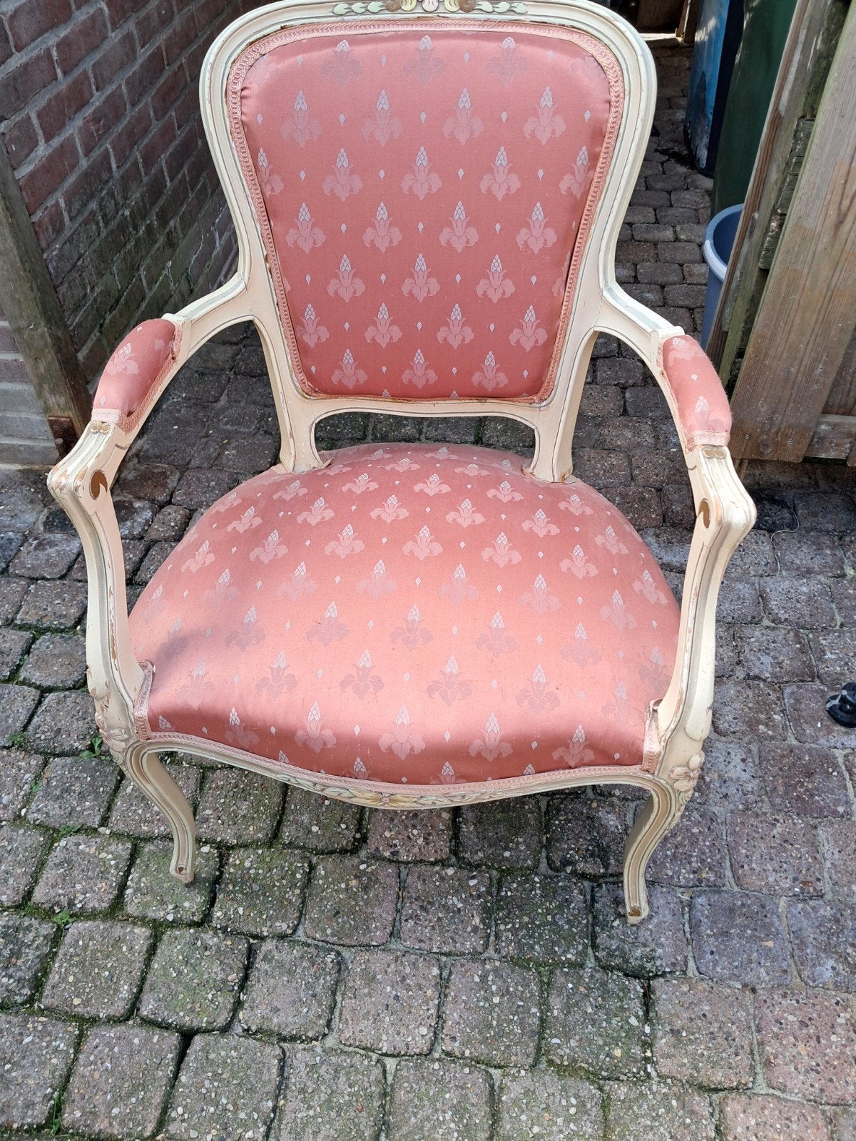 Antieke barok stoel met roze bekleding, Ophalen of Verzenden