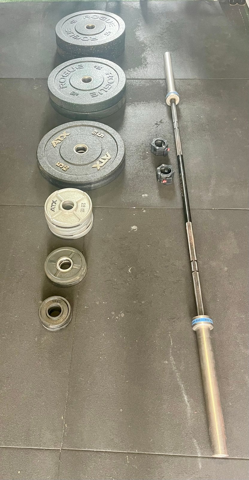 Complete Halterset: ATX Bar, Rogue & ATX Bumper Plates, Sport en Fitness, Ophalen, Zo goed als nieuw, Armen, Halterset