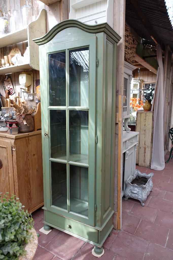 Groene vitrine  keuken /kamerkast, Huis en Inrichting, Kasten | Vitrinekasten, Gebruikt, 200 cm of meer, 50 tot 100 cm, 25 tot 50 cm