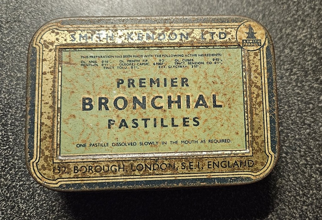 Zeldzaam blikje Smith Kendon Premier bronchial pastilles, Ophalen of Verzenden, Gebruikt, Overige, Overige merken