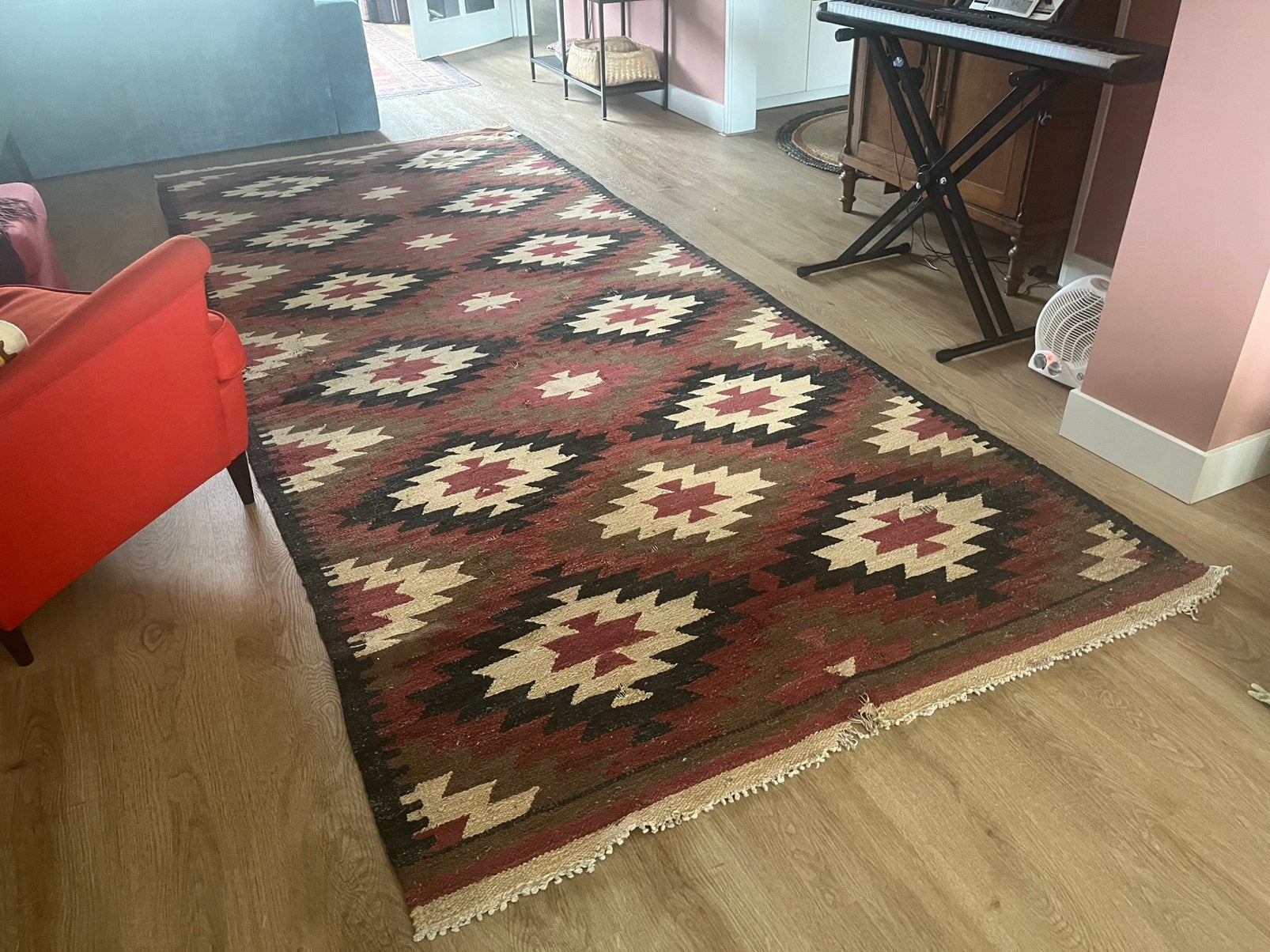 Vintage orginele handgeknoopte wollen Kelim 395x150 cm, Huis en Inrichting, Gebruikt, 150 tot 200 cm, 200 cm of meer, Ophalen of Verzenden
