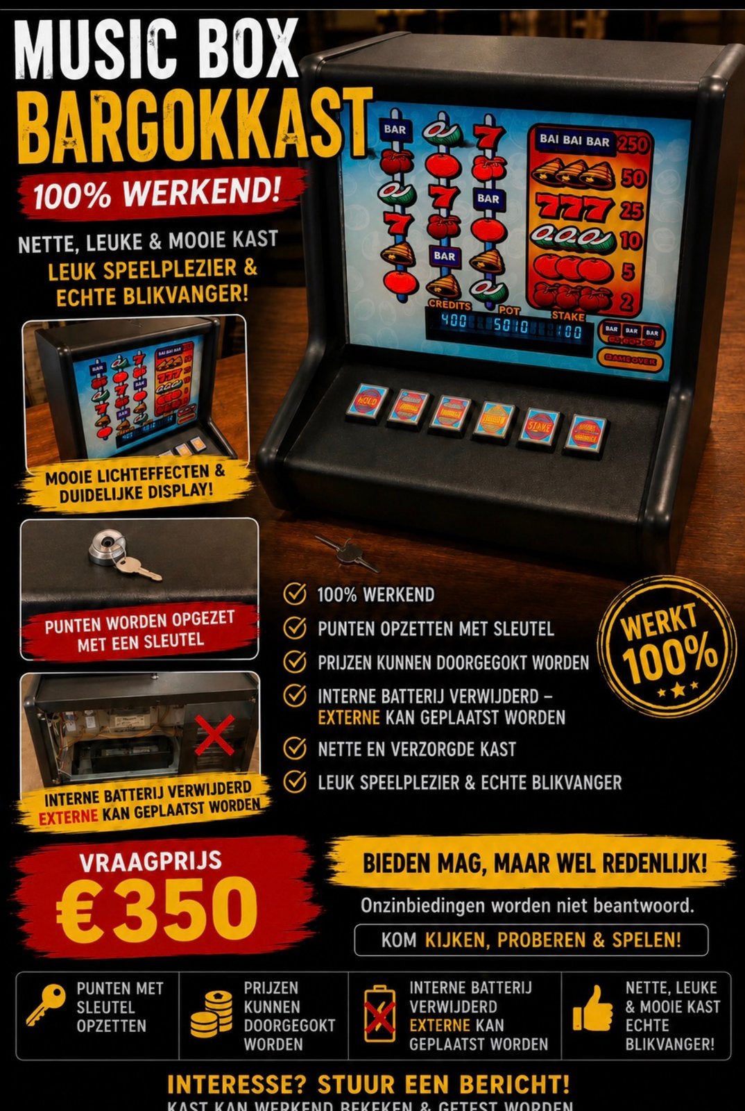 Music Box bar gokkastje jaren 90 100% werkend retro, Verzamelen, Euro, Ophalen of Verzenden, Zo goed als nieuw