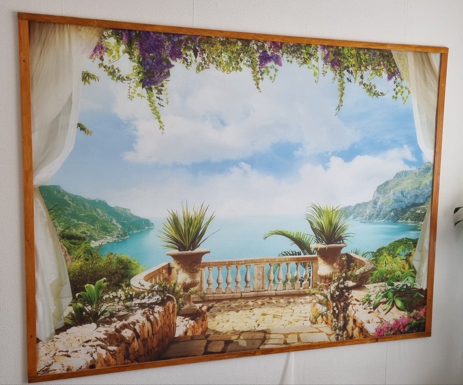 Groot Stoffen Wanddoek Mediterraan Zeezicht (196x149 cm), Boho, Zo goed als nieuw, 149 cm, Ophalen