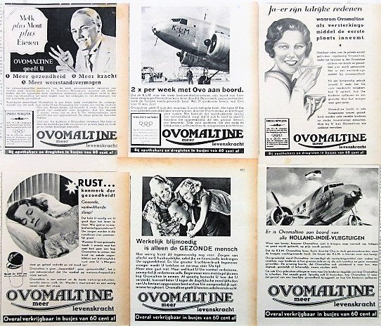 33 vintage advertenties reclames Ovomaltine 1935-69 Ovo, Ophalen of Verzenden, Gebruikt, Overige typen