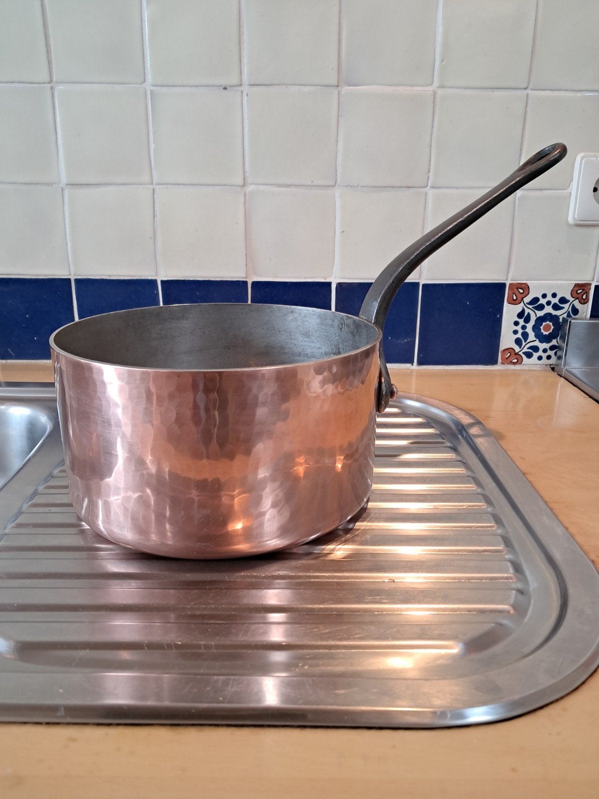 MATFER (Bourgeat) topkwaliteit dikwandig koperen steelpan 20, Ophalen of Verzenden, Met handvatten, Overige merken, Koper