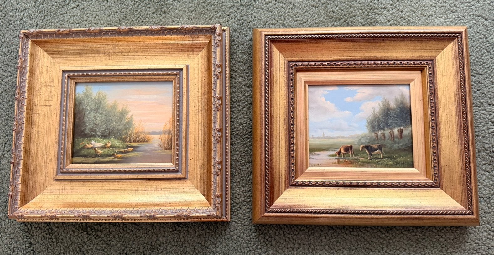 Set van 2 gesigneerde schilderijen L. Bosman, Ophalen of Verzenden, Oud hollands, Bijzondere lijst, Landschap