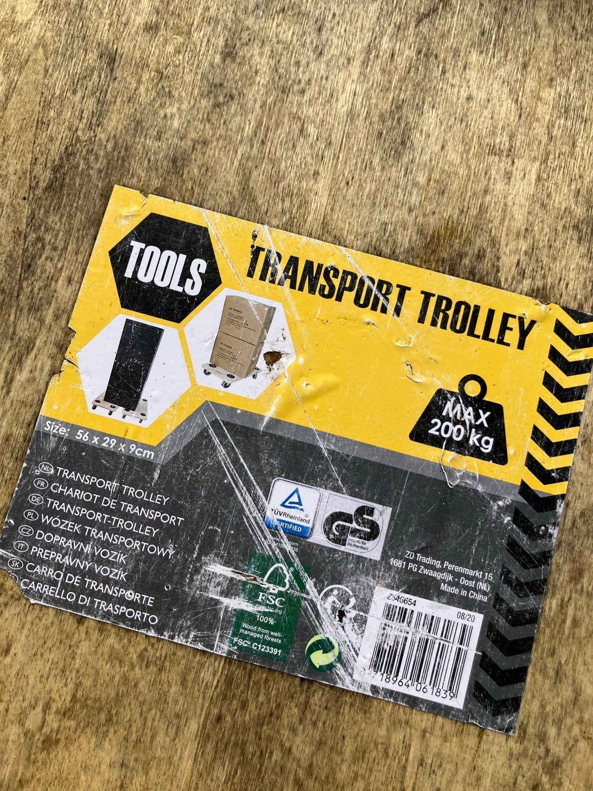 Houten transport trolley - max 200kg, Ophalen, Gebruikt