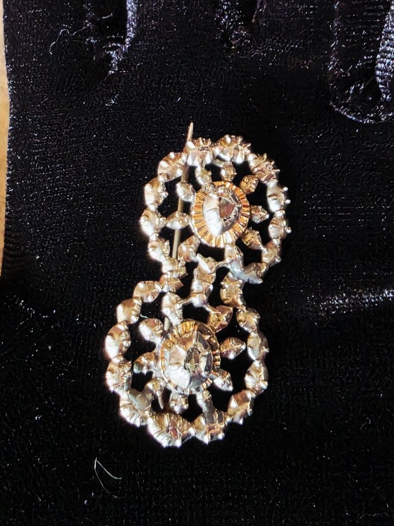 Antieke broche met diamanten ca 1818-1860, Ophalen of Verzenden, Zilver, Broche, Met edelsteen