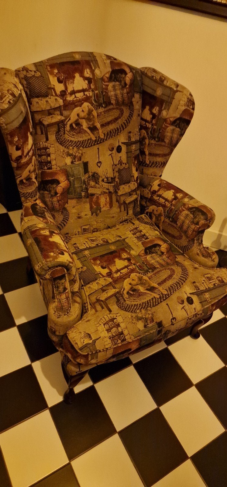 Zeer fraaie "oren fauteuil" met  gobelin stof, Huis en Inrichting, Klassiek, 75 tot 100 cm, Ophalen of Verzenden, Zo goed als nieuw