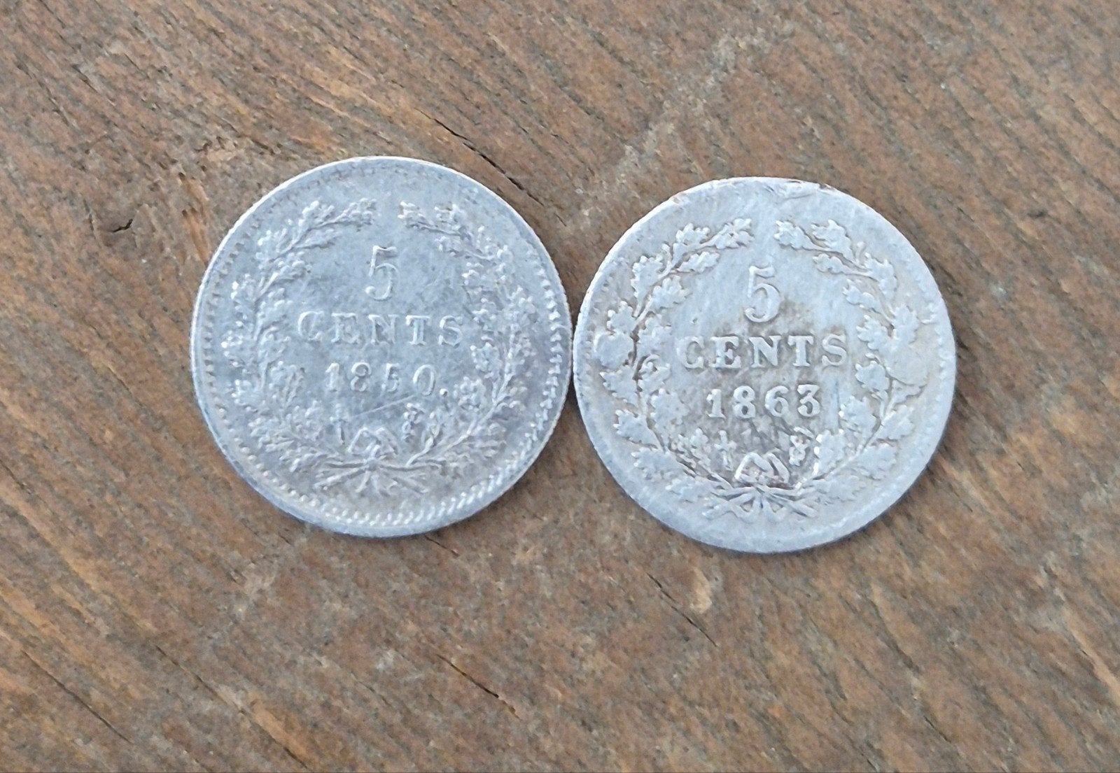 5 cent Willem III (jaren 1850/1863), Koning Willem III, Zilver, Losse munt, Overige waardes
