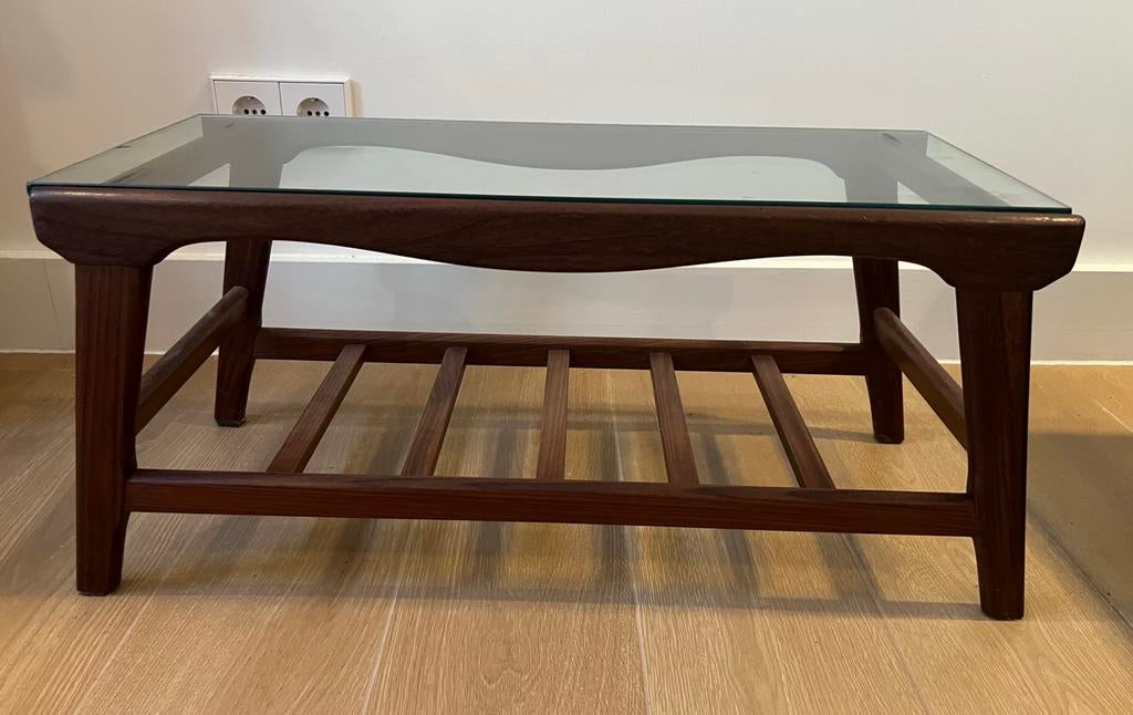 Vintage Danish Design Salontafel – Teak & Glas – Mid-Century, Huis en Inrichting, Tafels | Salontafels, Ophalen, Minder dan 50 cm