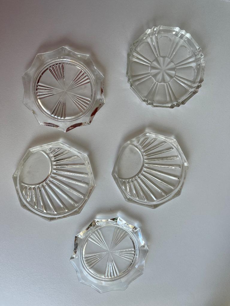 Vijftal vintage kristallen onderzetters met patroon, Antiek en Kunst, Ophalen of Verzenden