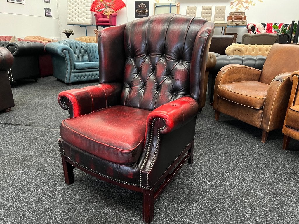 Chesterfield Maarssen ! Oxblood  Leren Chesterfield Fauteuil, Ophalen, Gebruikt, Chesterfield, Leer