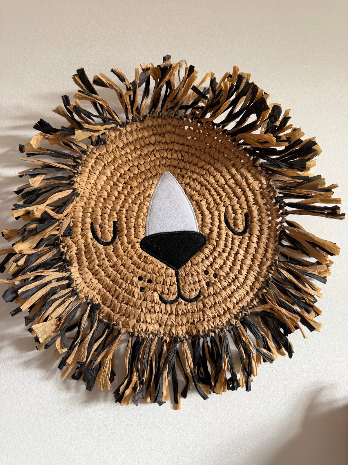 Wanddecoratie rotan leeuw - Handgemaakt en uniek, Wandsculptuur, Gebruikt, Boho, Ophalen of Verzenden