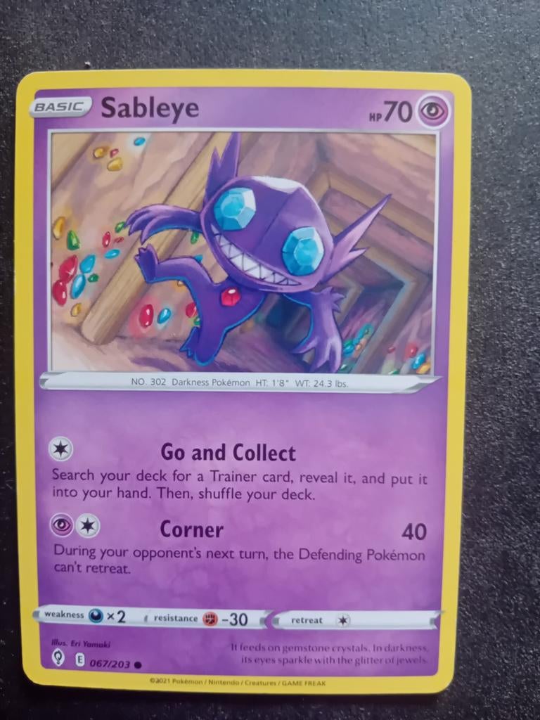 Pokémon Kaart Sableye 067/203 - Basic HP 70, Ophalen of Verzenden, Zo goed als nieuw, Losse kaart, Foil