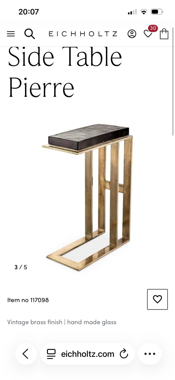 Eichholtz Pierre bijzettafel   €400, Minder dan 55 cm, Rond, Ophalen, 45 tot 60 cm