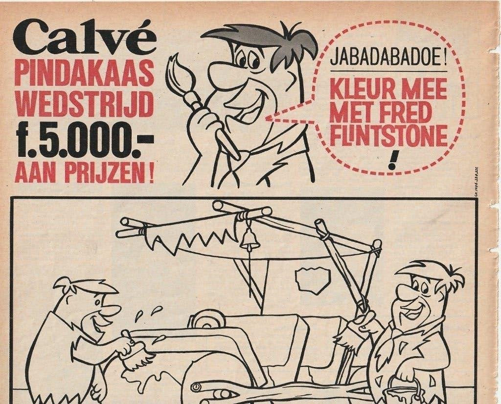 Retro reclame 1966 Calvé pindakaas Delft Flintstones, Verzenden, Overige typen