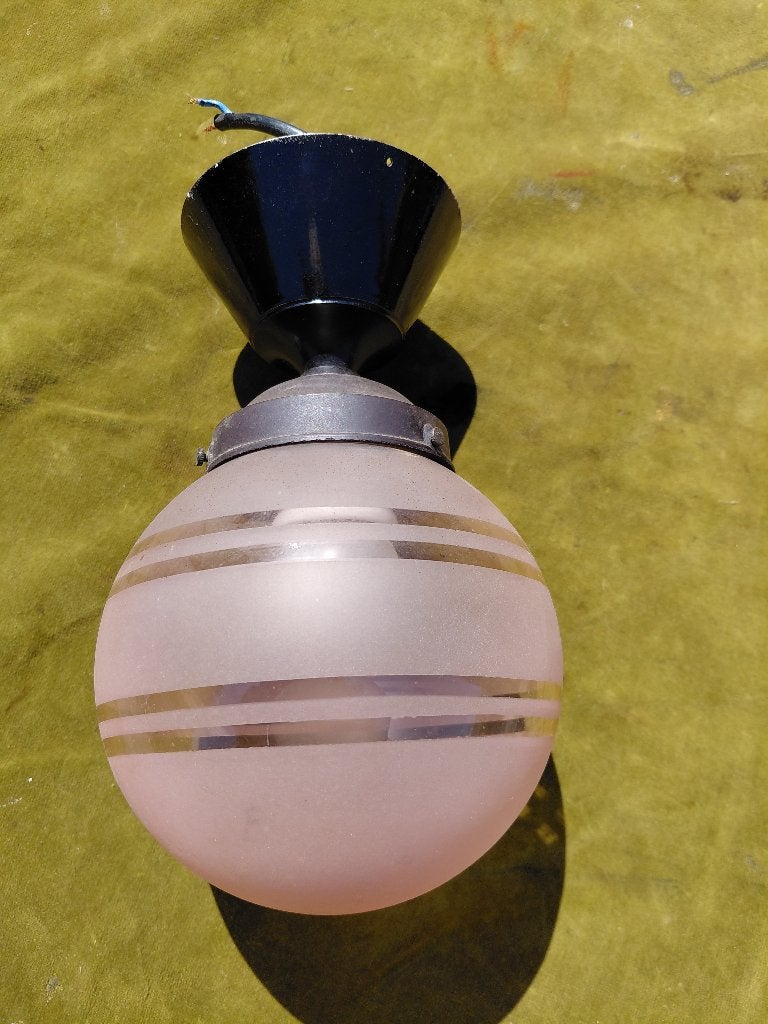 Art Deco hallamp, geëtste glazen bol., Antiek en Kunst, Ophalen of Verzenden