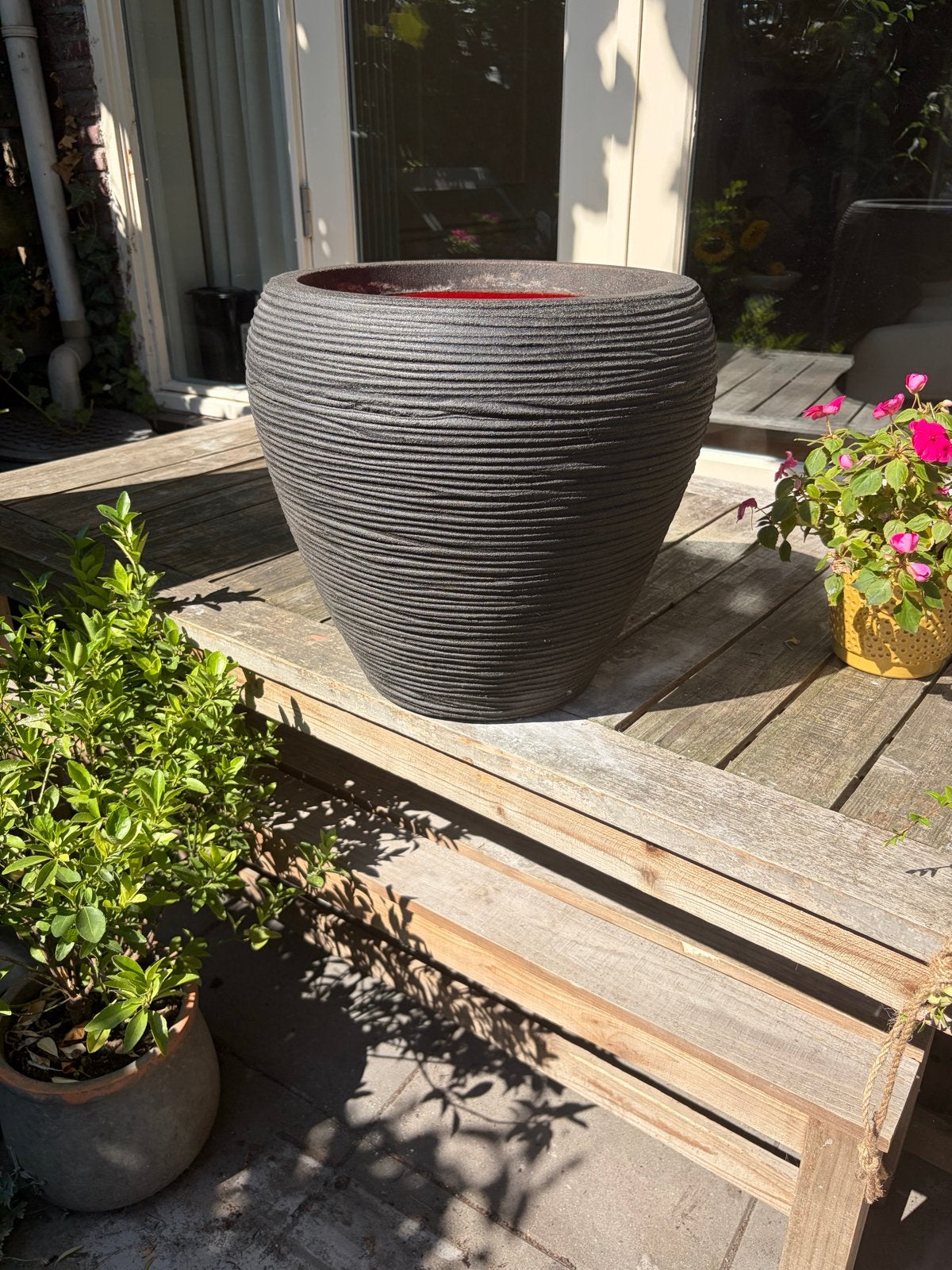 Capi antraciet/donkergrijs ronde bloempot, Overige materialen, Rond, Zo goed als nieuw, Balkon