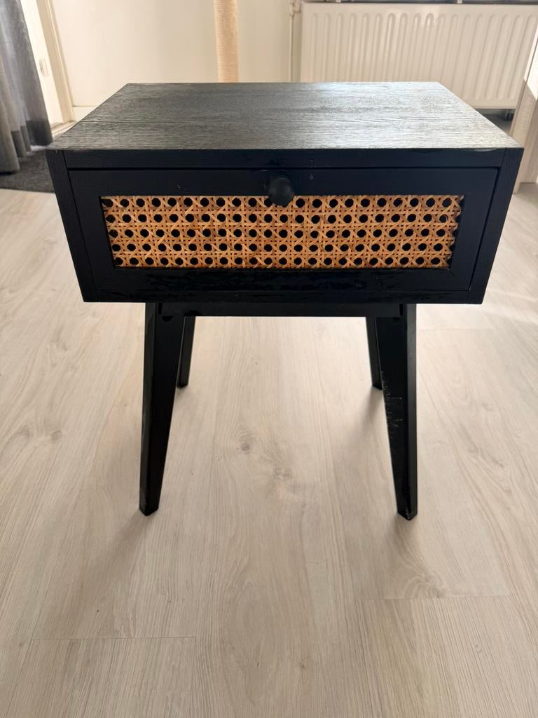 Webbing nachtkastje met lade - zwart - 40x30x50 cm, Ophalen, Zo goed als nieuw, Minder dan 45 cm