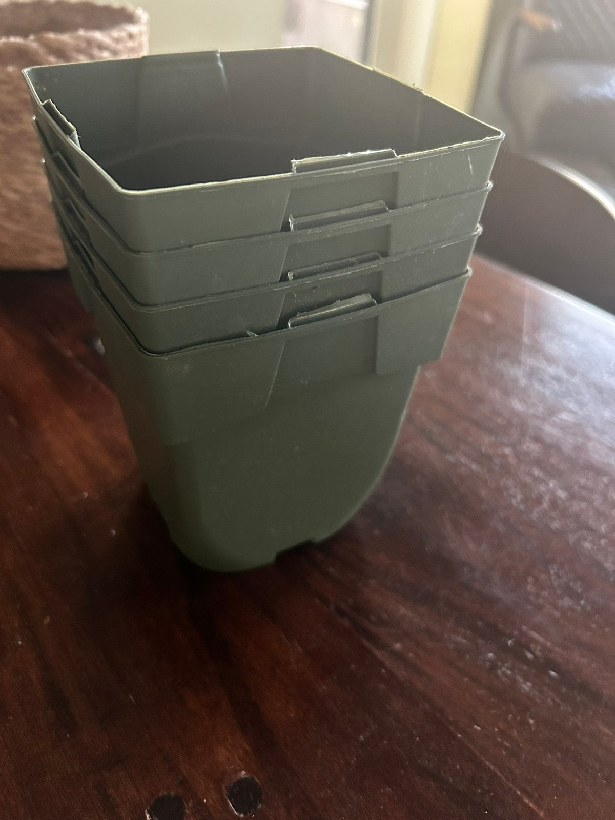 Vier plastic binnenpotjes voor planten, Ophalen, Kunststof, Vierkant, Zo goed als nieuw
