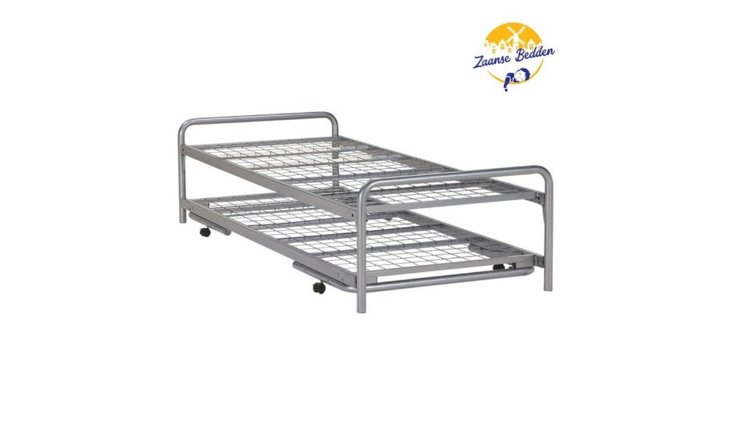 Logeer dubbel (onderschuif)bed inklapbaar met Raster bodem, Ophalen, 90 cm, Tweepersoons, Zo goed als nieuw