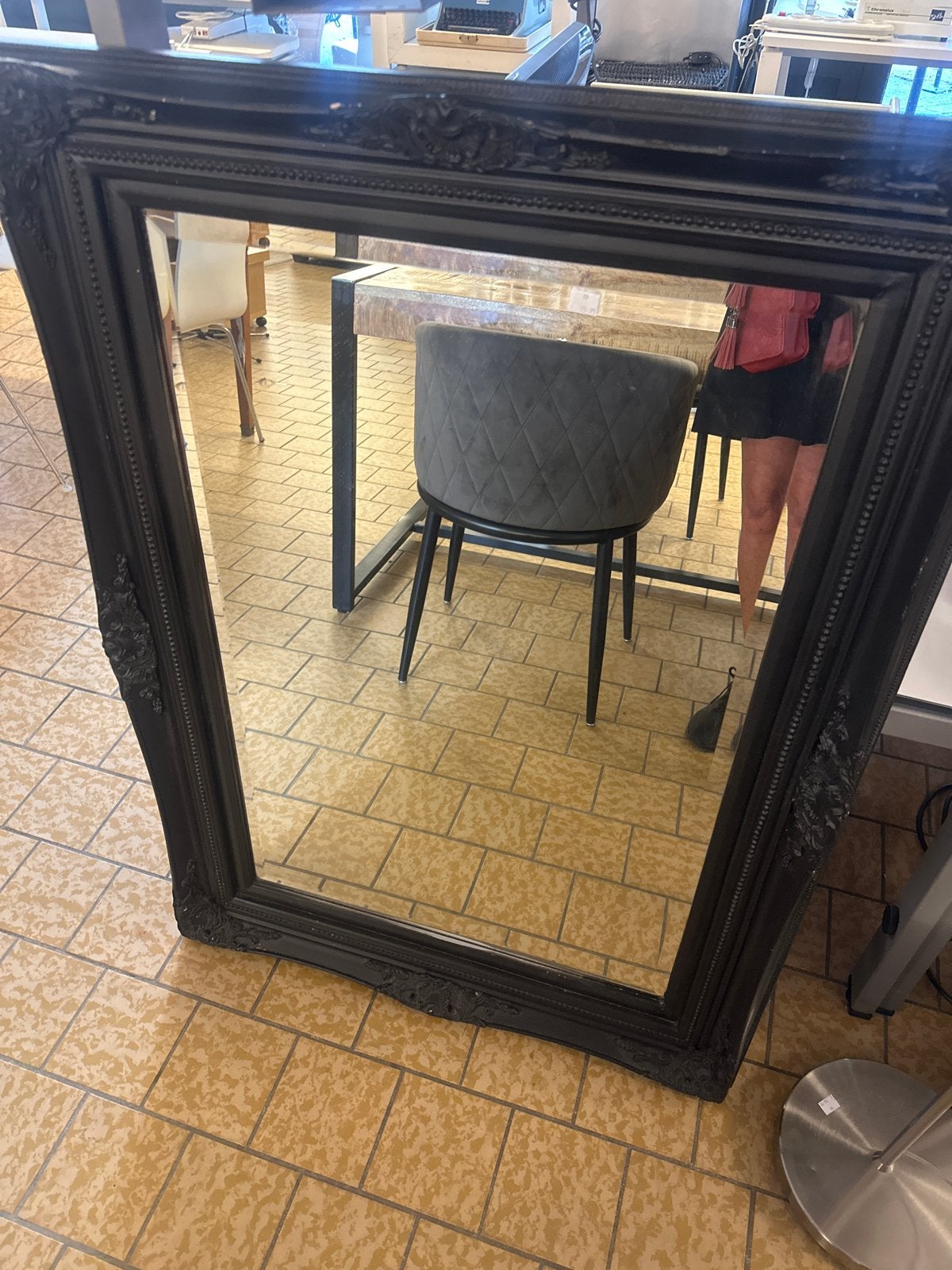 Grote zwarte spiegel met sierlijke lijst, Ophalen, Gebruikt, ,, ,
