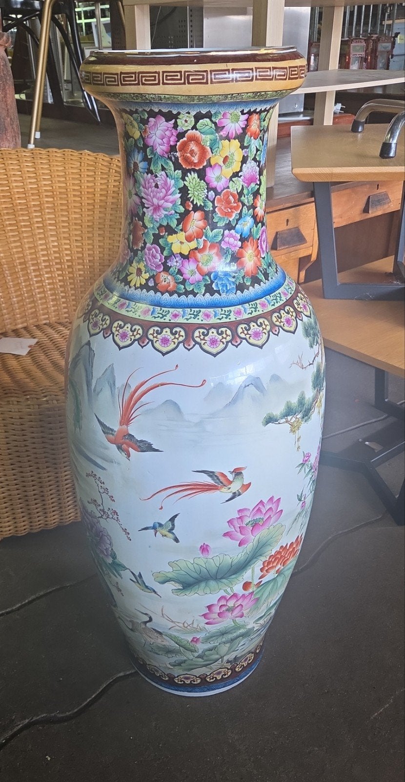 Chinese porseleinen vloervaas pauw feniks China ca 110cm, Ophalen