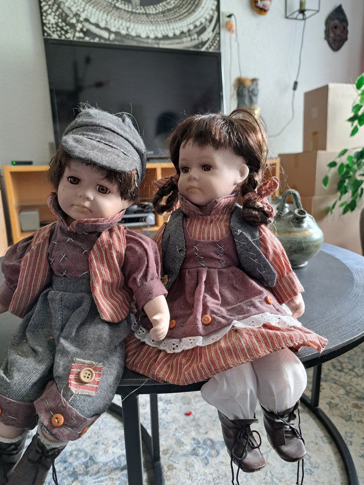 Set van 2 porseleinen poppen - jongen en meisje, Verzamelen, Ophalen, Gebruikt, Pop