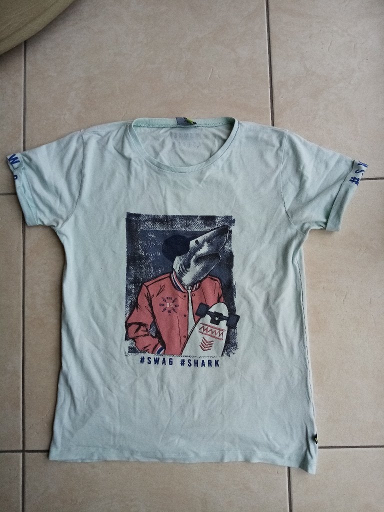 Rumbl Mintgroen Shirt Jongen Maat 164/170 met Shark Swag, Rumbl, Ophalen of Verzenden, Zo goed als nieuw, Shirt of Longsleeve