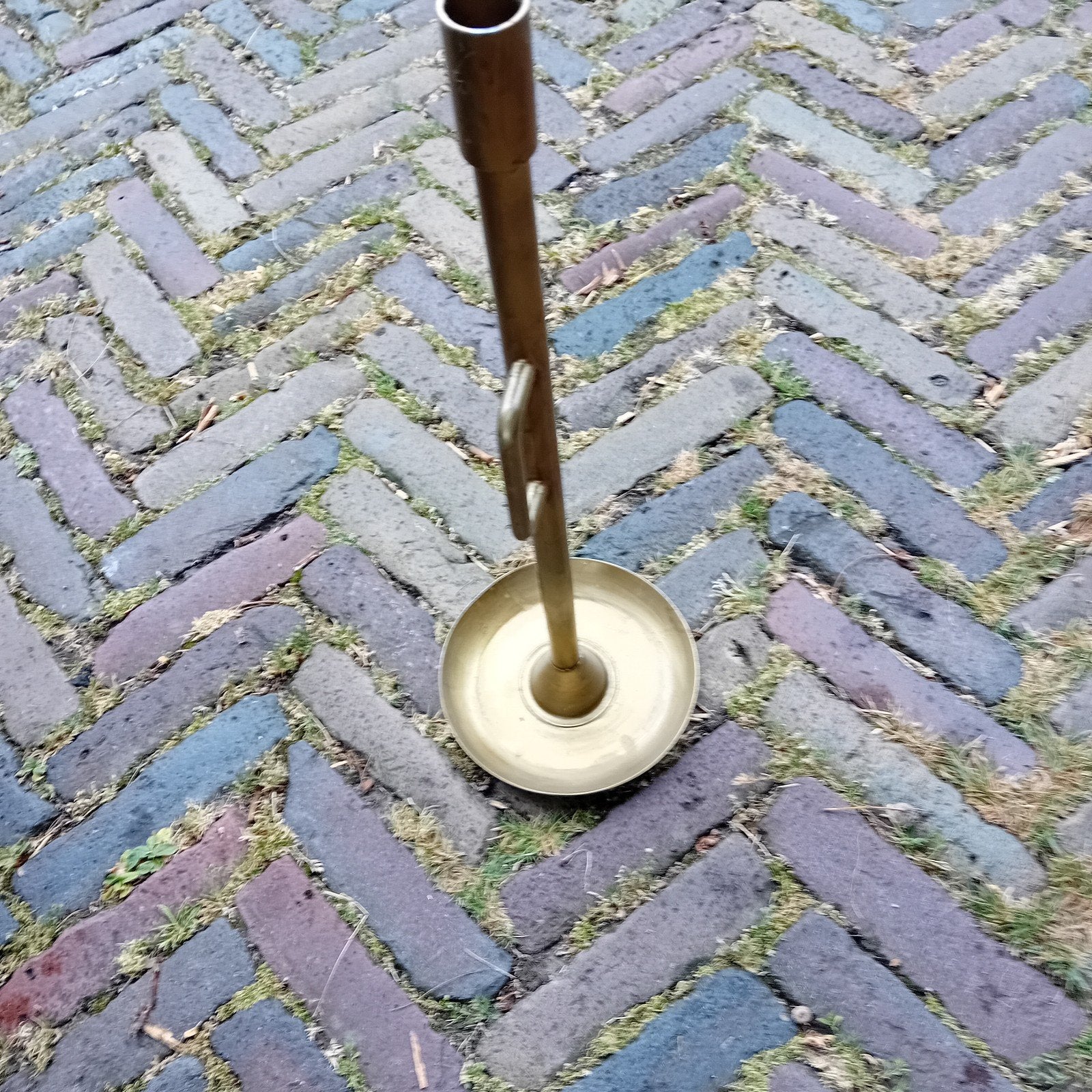 Antieke koperen kandelaar met haak, Antiek en Kunst, Ophalen of Verzenden