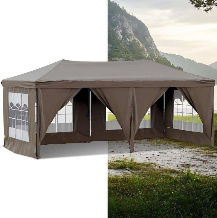 Partytent, Paviljoen, 3x6, opvouwbaar, Met Zijwanden, Taupe, Opvouwbaar, Partytent, Minder dan 4 meter, Nieuw
