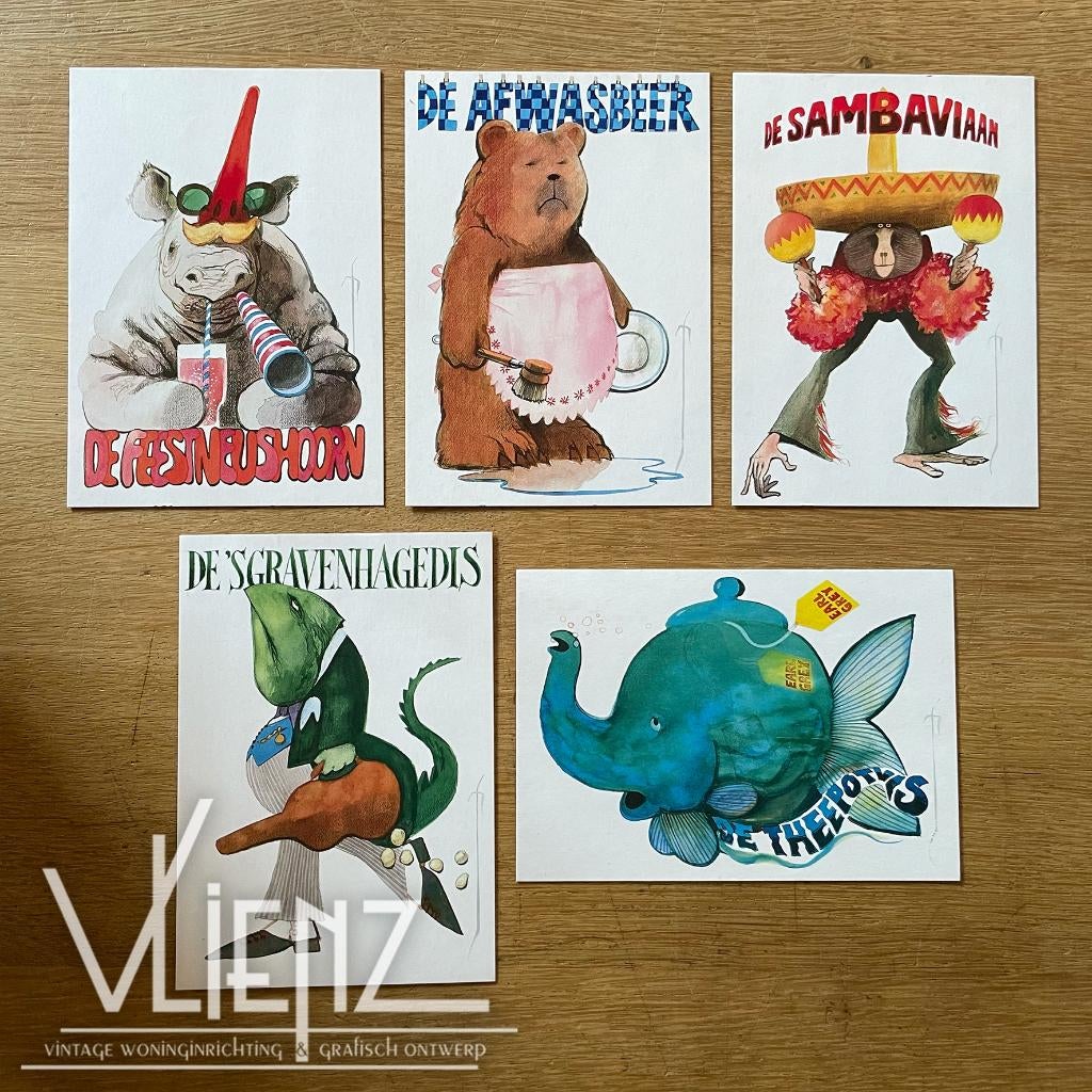 5 Kaarten Frits Müller Kinderpostzegelactie 1983 wenskaart, Diversen, Wenskaarten, Zo goed als nieuw, Ophalen of Verzenden