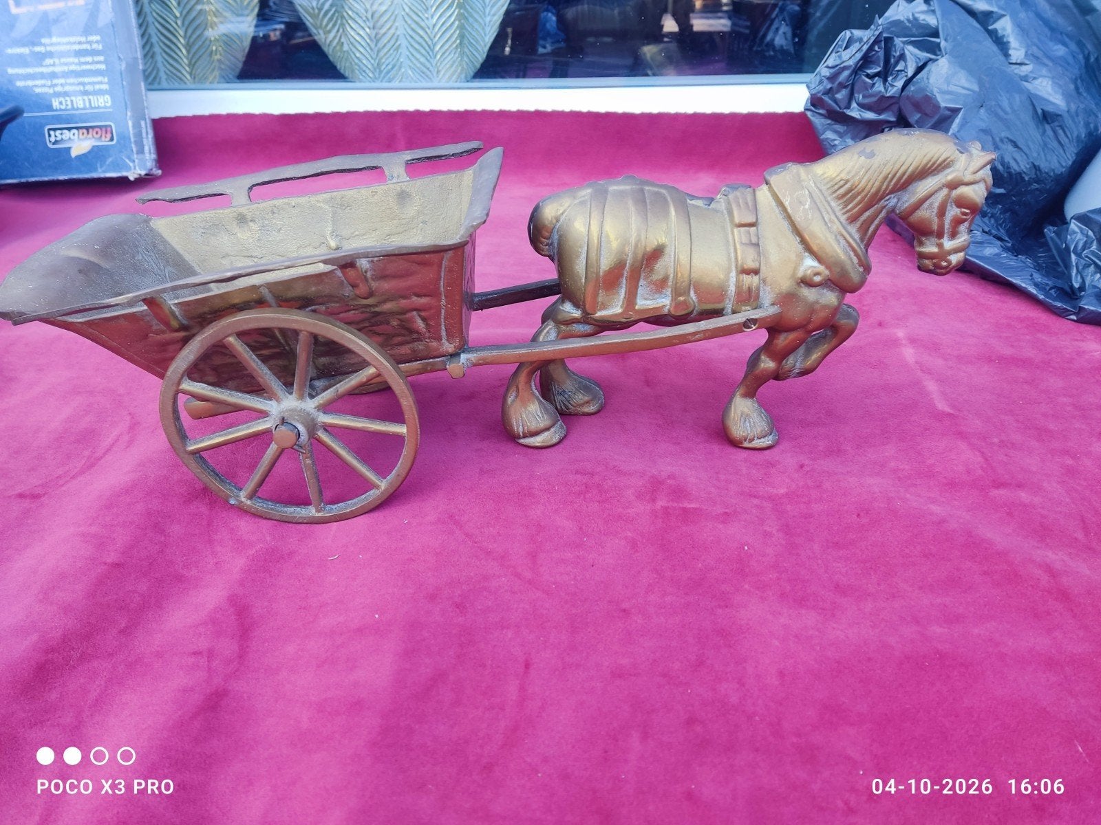 Vintage Messing Paard en Wagen  
​Sfeervol en gedetailleerd, Ophalen, Koper