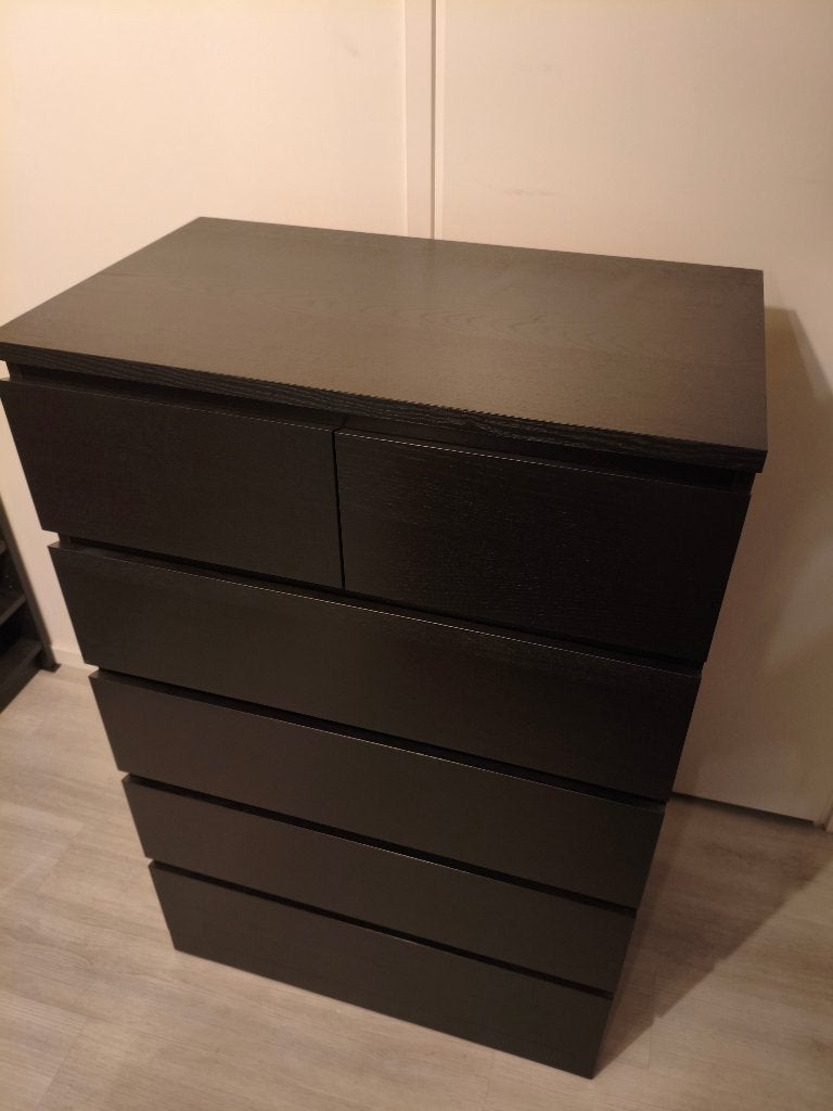 IKEA Malm ladekast zwart met 6 lades, 123 x 80 x 48 cm, Ophalen, 5 laden of meer, 100 tot 150 cm, 50 tot 100 cm
