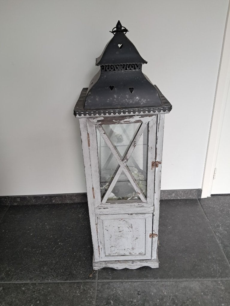 grote houten lantaarn 103x32 cm, -2 deurtjes bovenkap metaal, Huis en Inrichting, Woonaccessoires | Kandelaars en Kaarsen, Ophalen