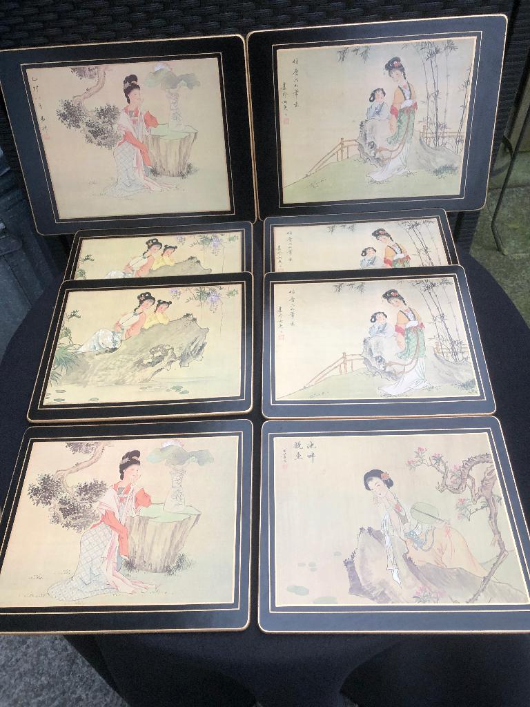 Acht vintage Engelse onderzetters met Japanse afbeeldingen., Antiek en Kunst, Antiek | Woonaccessoires, Ophalen of Verzenden