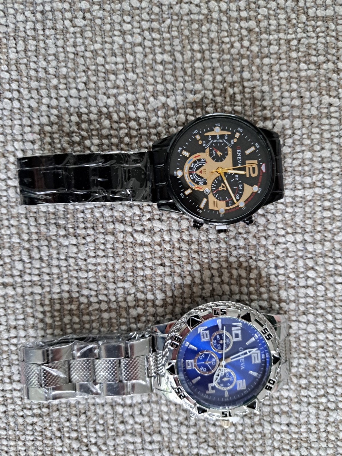 Nieuwe Geneva horloges met beschermplastic - Zwart & Zilver, Overige merken, Staal, Staal, Polshorloge