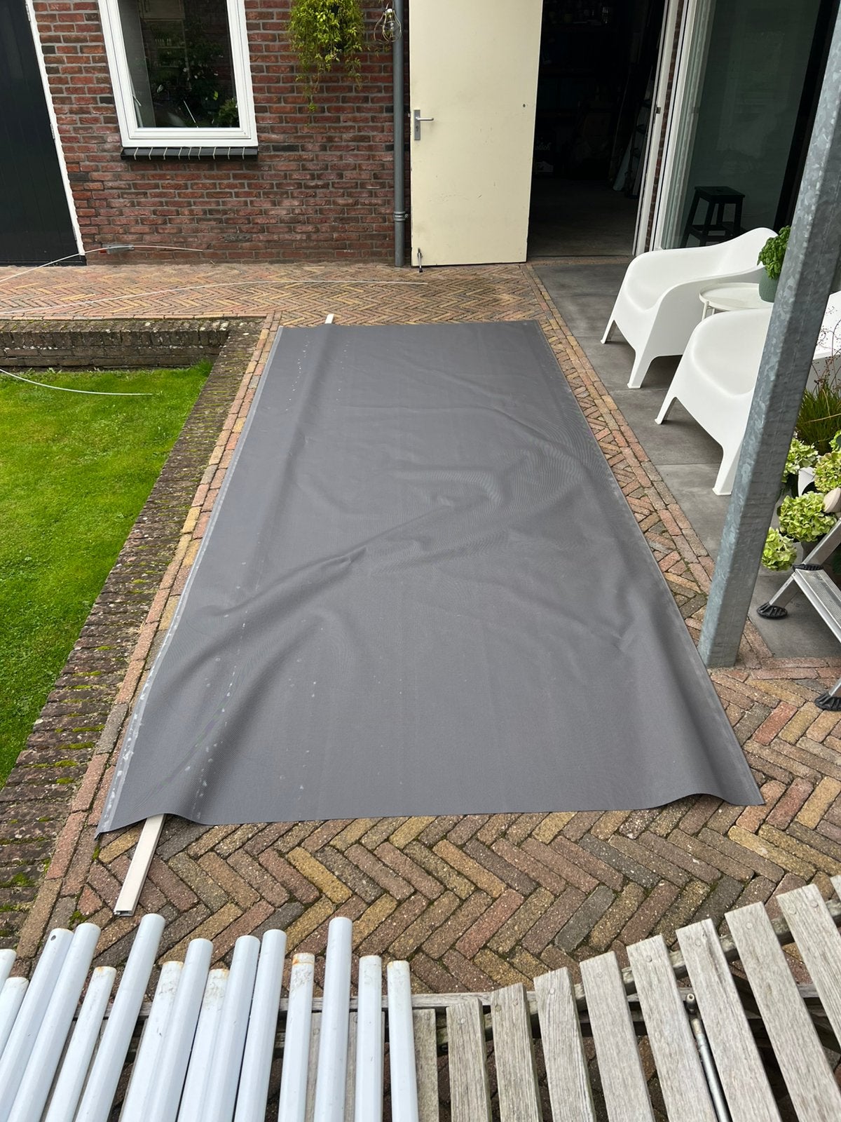 Screendoek 168 x 406cm, Tuin en Terras, Schaduwdoeken, Ophalen of Verzenden, Gebruikt